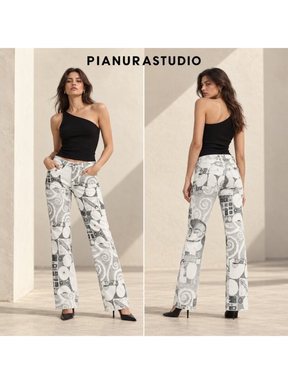 Pianura Studio Abstract Art Print Stretch Jeans Size 30 Made in Italy